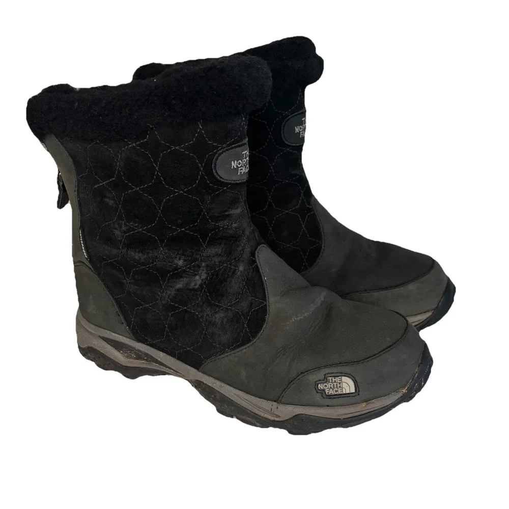 The North Face Snow Boots Womens Size 7 Black Suede Waterproof Primaloft Winter